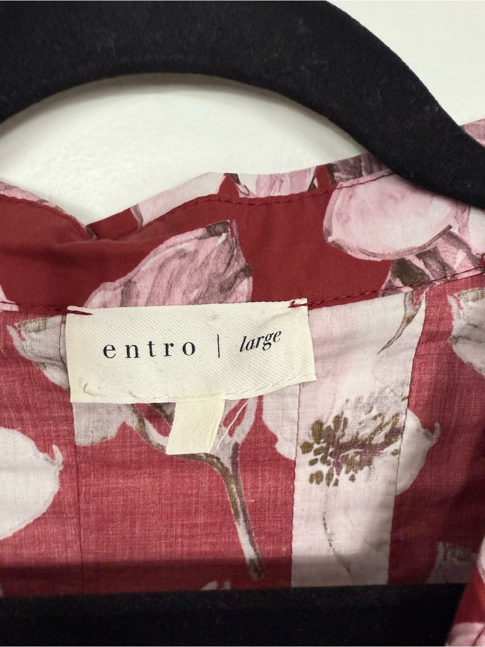 Entro Floral Cotton Collared Pintuck Puff Sleeve Top Size Large - Picture 2 of 5